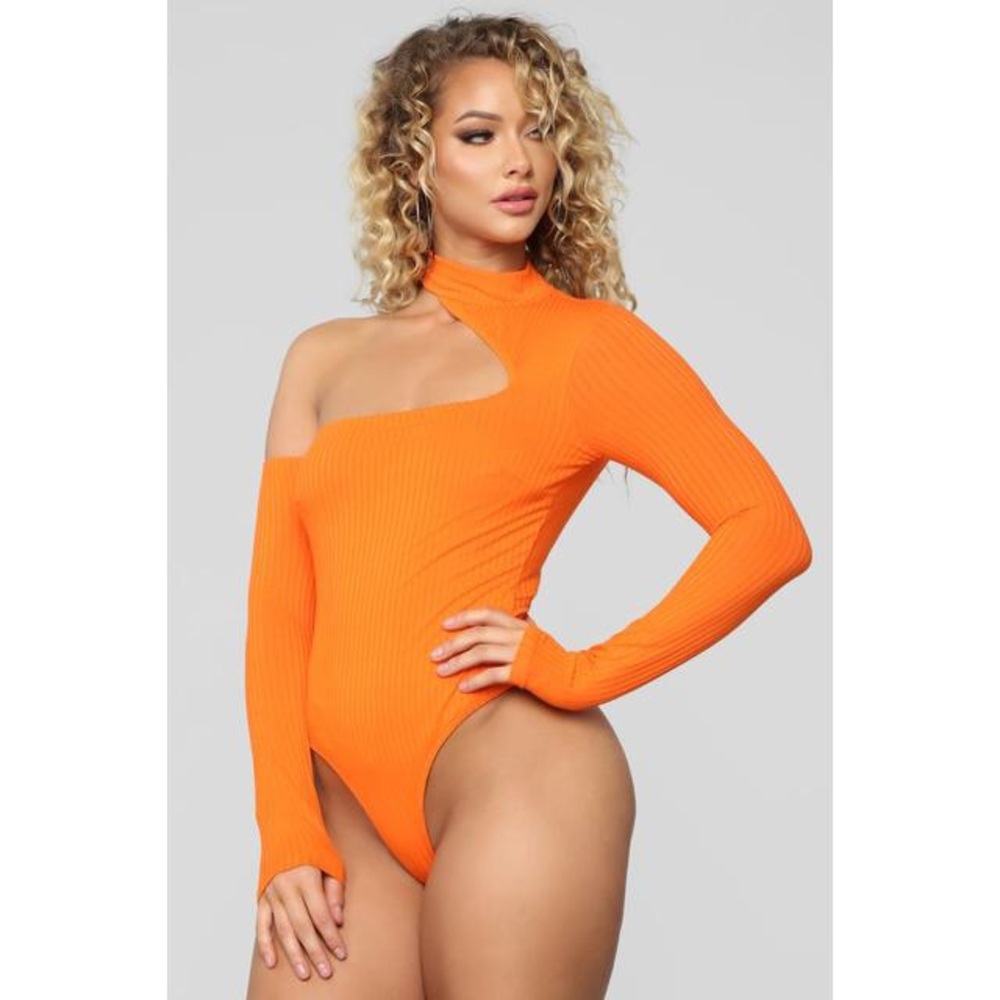 Orange Cut-out Long sleeve Bodysuit